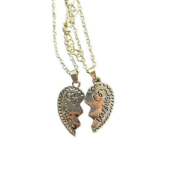 Mother Daughter 2 Piece Heart Pendant Necklace Set Jewelry Chain - Picture 1 of 2